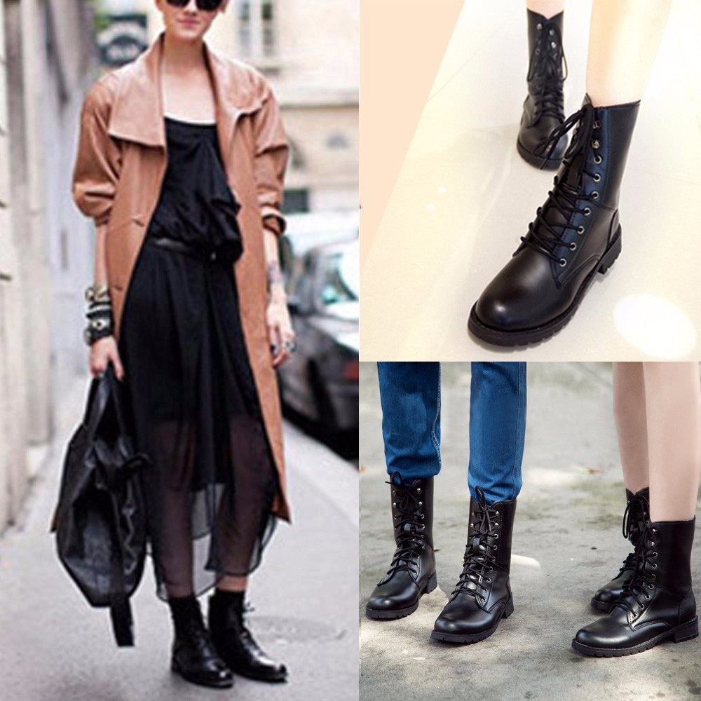 flat biker style boots